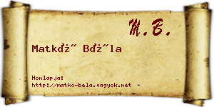 Matkó Béla névjegykártya