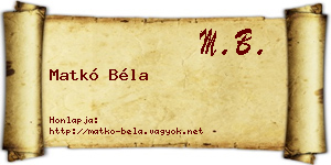 Matkó Béla névjegykártya